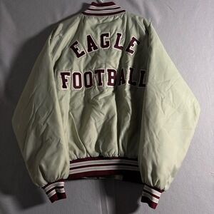 Vintage Butwin Eagle Football Varsity Bomber Jacket Mens 2XL Tan Maroon Quilted